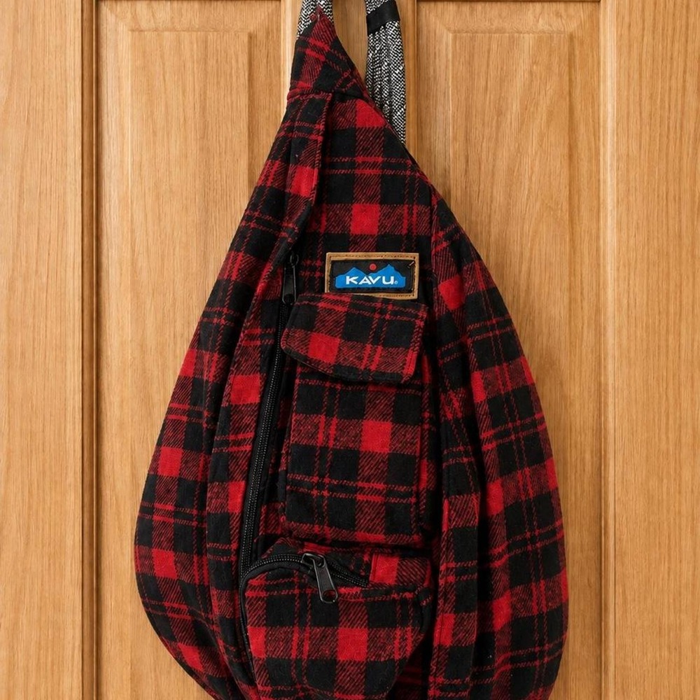 KAVU Buffalo Check Rope Sling Bag Outdoor Hiking Cabin Backpack